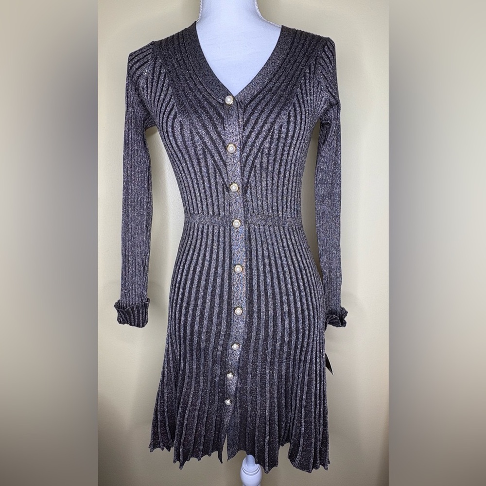 Elegant Blue Ribbed Knit Dress